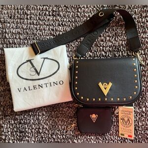 Valentino Orlandi Black Goldtone Studded crossbody with coin purse. Like new!
